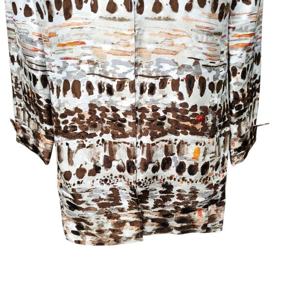 Chico's Sz 1 Brown Orange White Silk Jacket Geometric Hidden Closure Chicos M 8 - Picture 4 of 16
